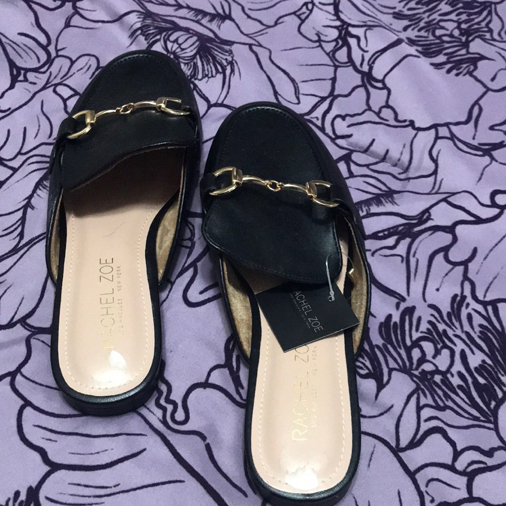 Rachel Zoe Black Slip-On Shoes with Gold Chain 8M